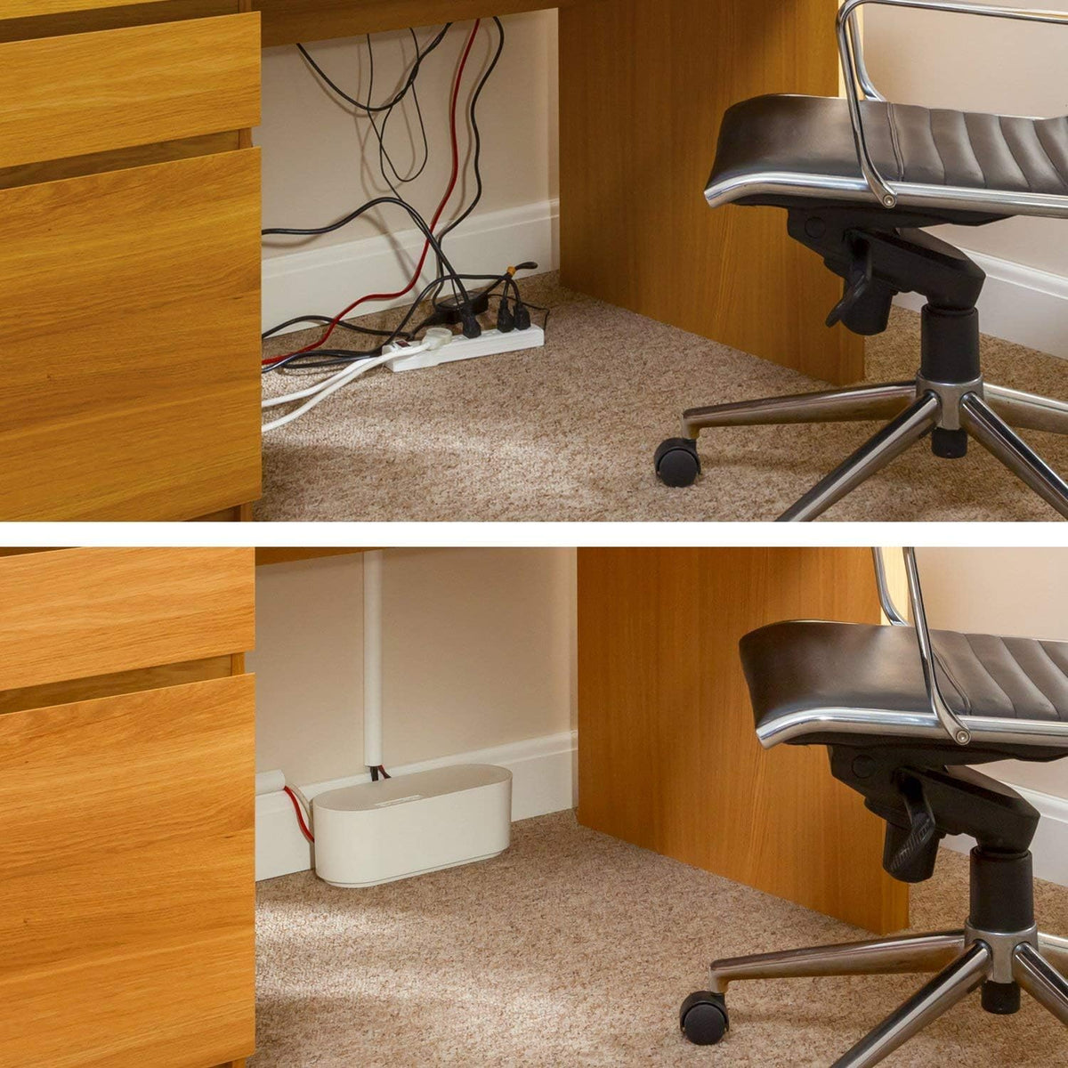 D-Line Cable Management Box (Small) & Medium Cable Raceway Length 1.18" (W) x 0.59" (H) x 39" Length - White
