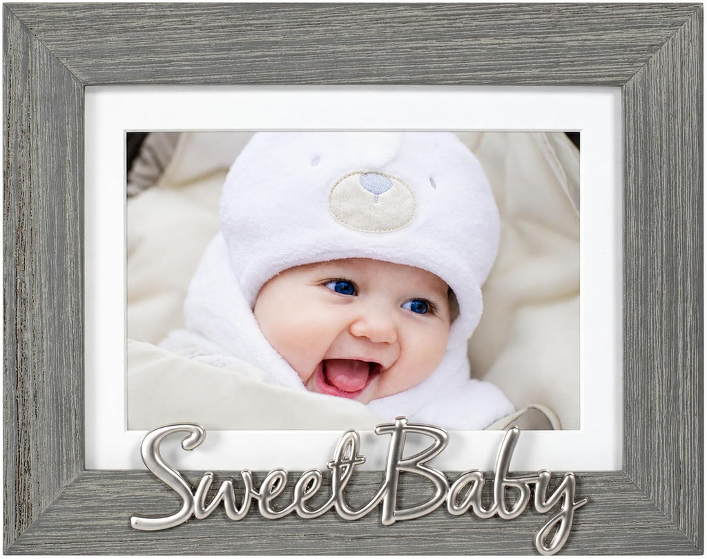 Malden International Designs Sweet Baby 4x6/5x7 Pine Picture Frame, Gray