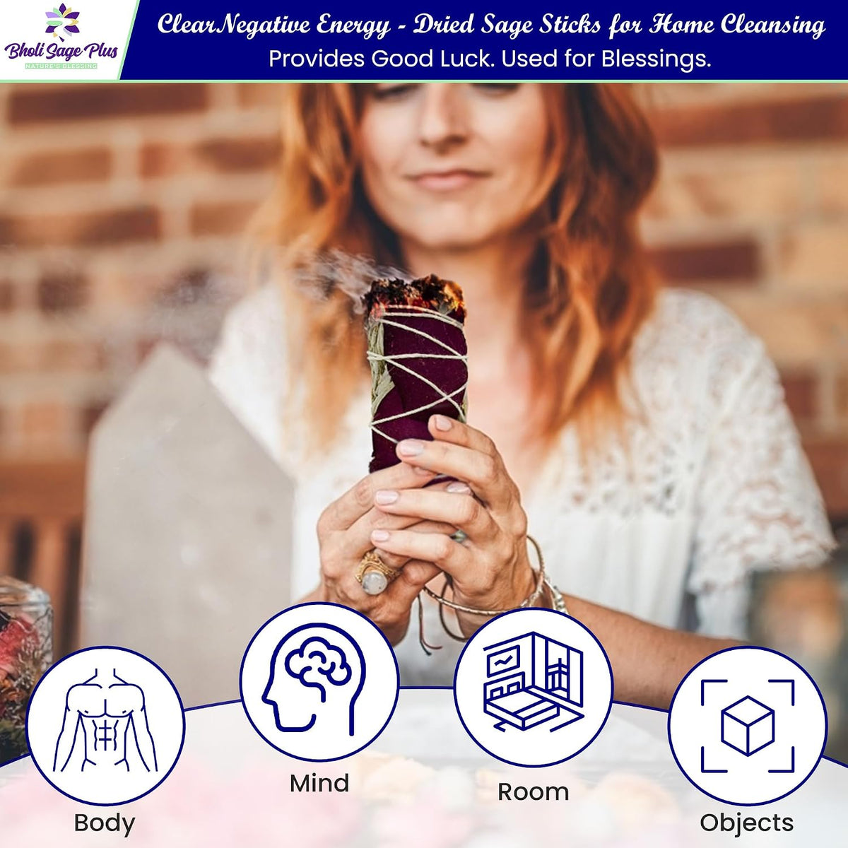 Sage Smudge Kit Variety Pack of 4 – California White Sage, Rose, Rosemary Lavender & 7 Chakra Smudge Sticks, Handcrafted Dried Sage Bundles for Meditation, Home Cleansing & House Blessing