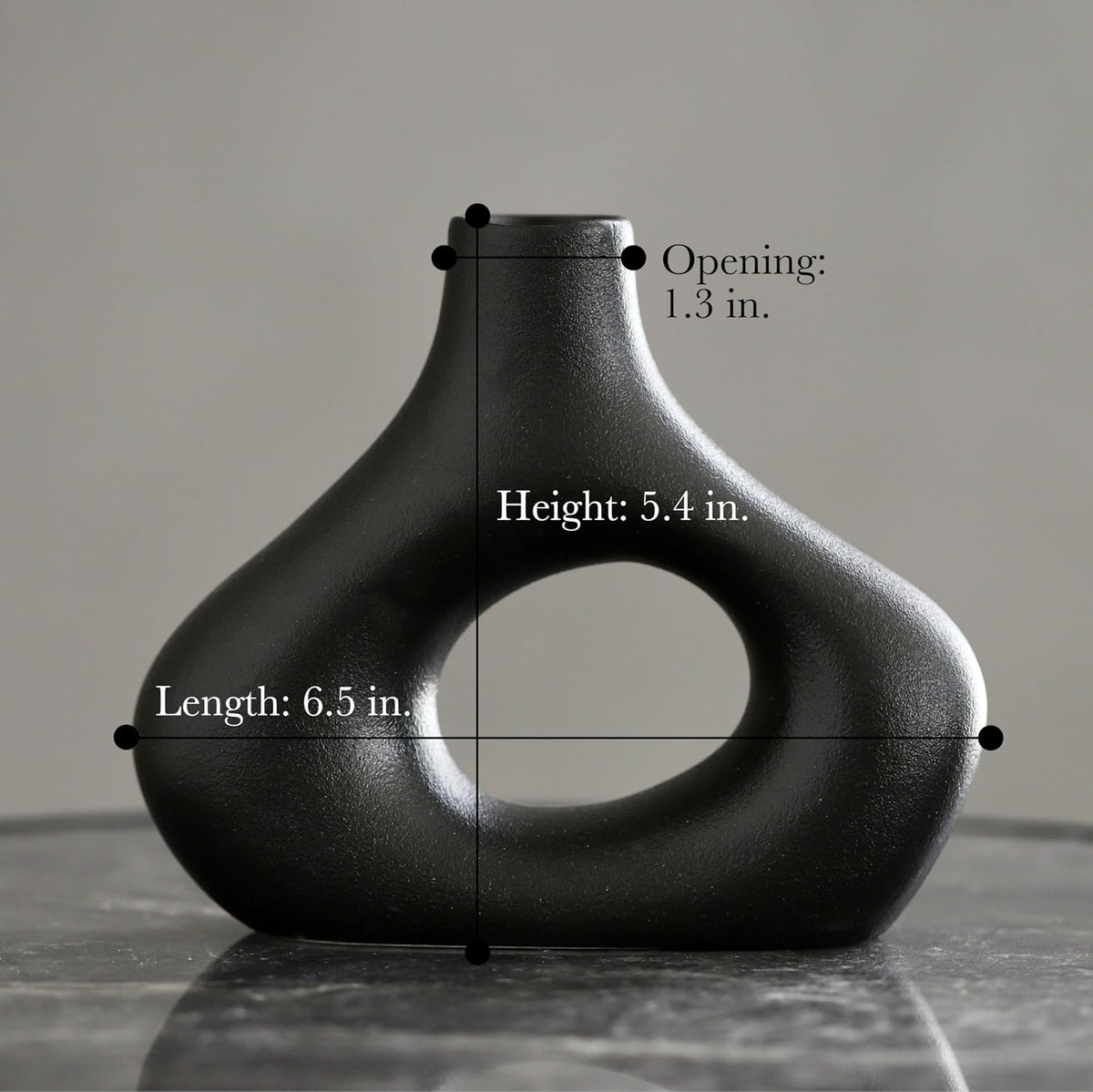 Carrot's Den Black Ceramic Modern Vase Set of 2, Donut Shelf Decor, Black
