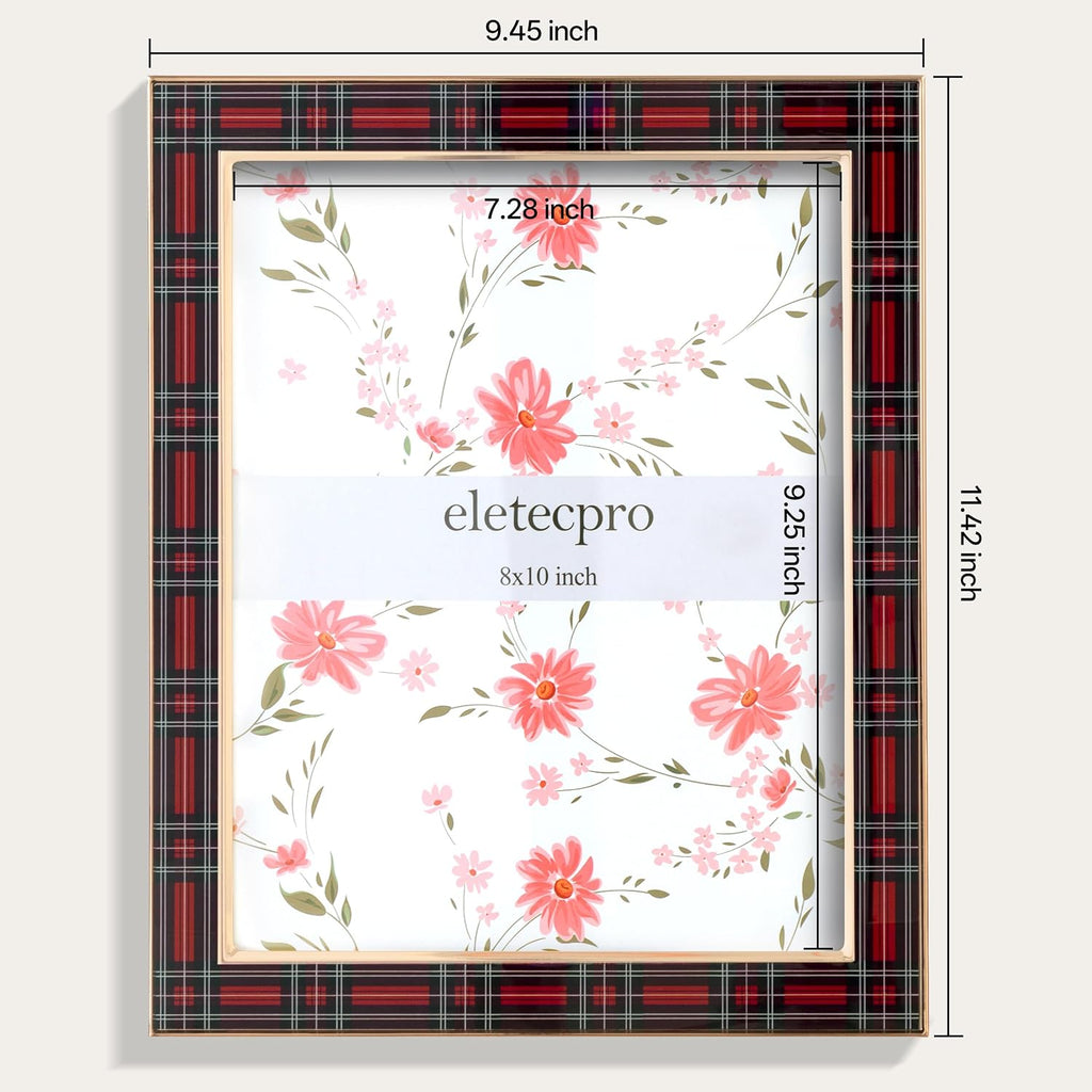 eletecpro Christmas Enamel Picture Frame Glass Cover Red Plaid 8x10