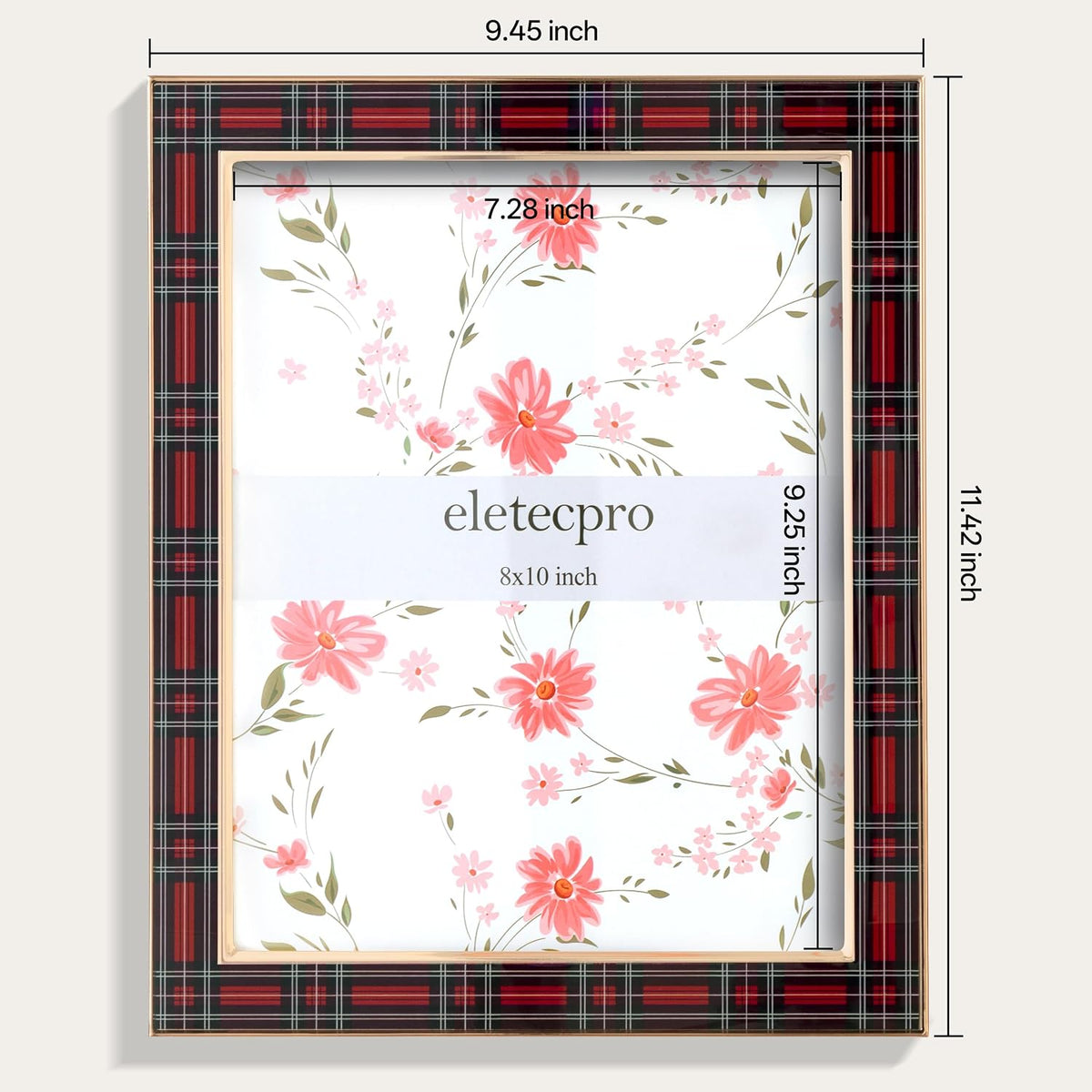eletecpro Christmas Enamel Picture Frame Glass Cover Red Plaid 8x10