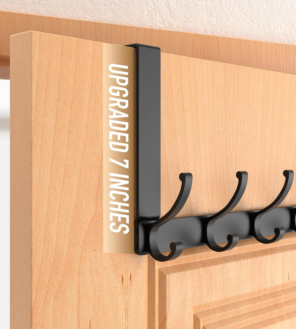 Heavy Duty Over The Door Hooks, Door Hanger with Reinforced 2.8mm Baseplate, 9mm Wide Hook, for Coats Towels Robes Bags, 12 Hooks, Fits 1-3/8" Doors, Bedroom Bathroom Storage, Matte Black