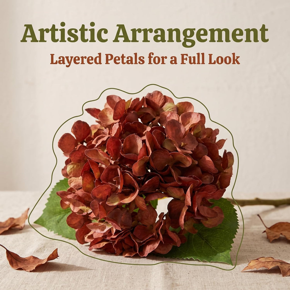 5 Pcs 18.5 Inch Fall Red Artificial Hydrangea Flowers with Stems, Faux Silk Realistic Fake Hydrangea Bouquet, Autumn Rust Fake Flower for Vase Table Centerpiece Wedding Home Farmhouse Fall Decor