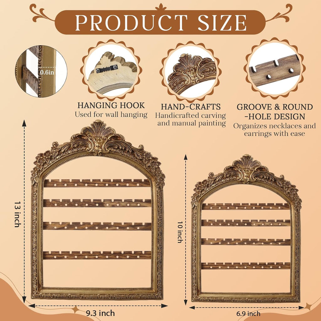 2 Pcs Gold Wall Hanging Earring Holder Frame Jewelry Organizer