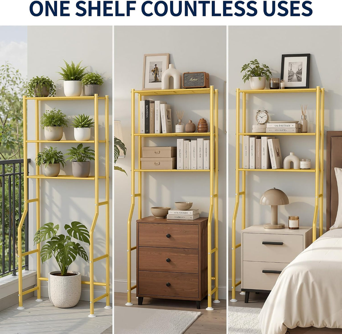 GloTika 3-Tier Over Toilet Storage, Anti-Wobble, Gold