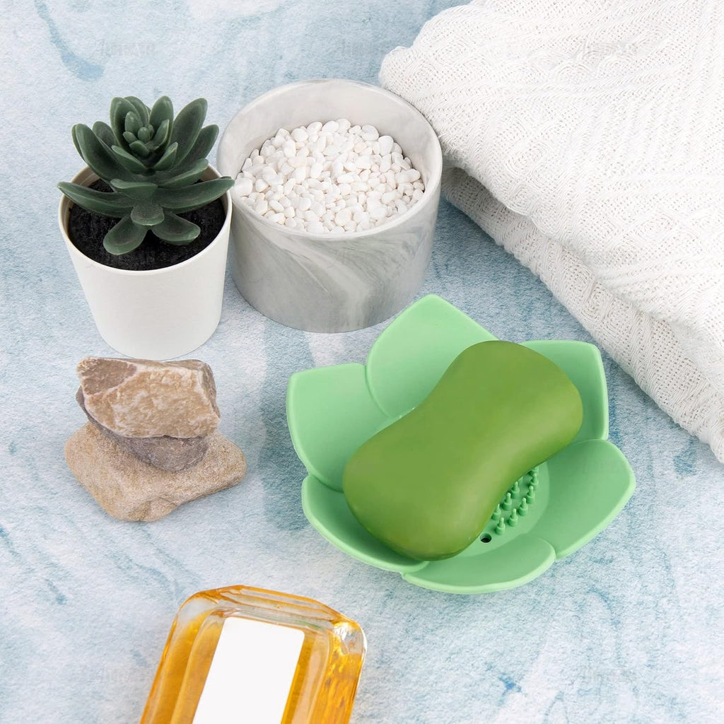 AUEAR, 4 Pack Lotus Flower Shape Silicone Soap Dish Holder Stand for Bar