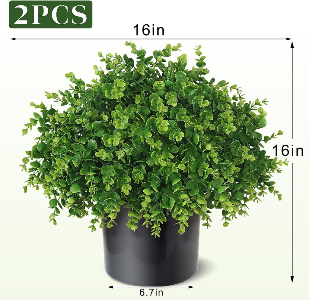 2Set Lifelike Touch Fake Eucalyptus Topiary Ball Trees for Porch(Green)