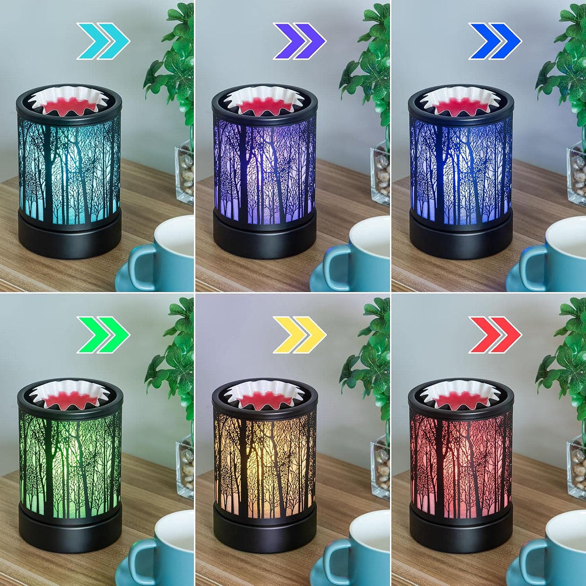 Hituiter Wax Warmer for Scented Wax with 7 Colors LED Lighting Oil Lamp Burner Candle Melt Warmer Metal Classic Black Forest Design for Fragrance Home Decor, Gifts