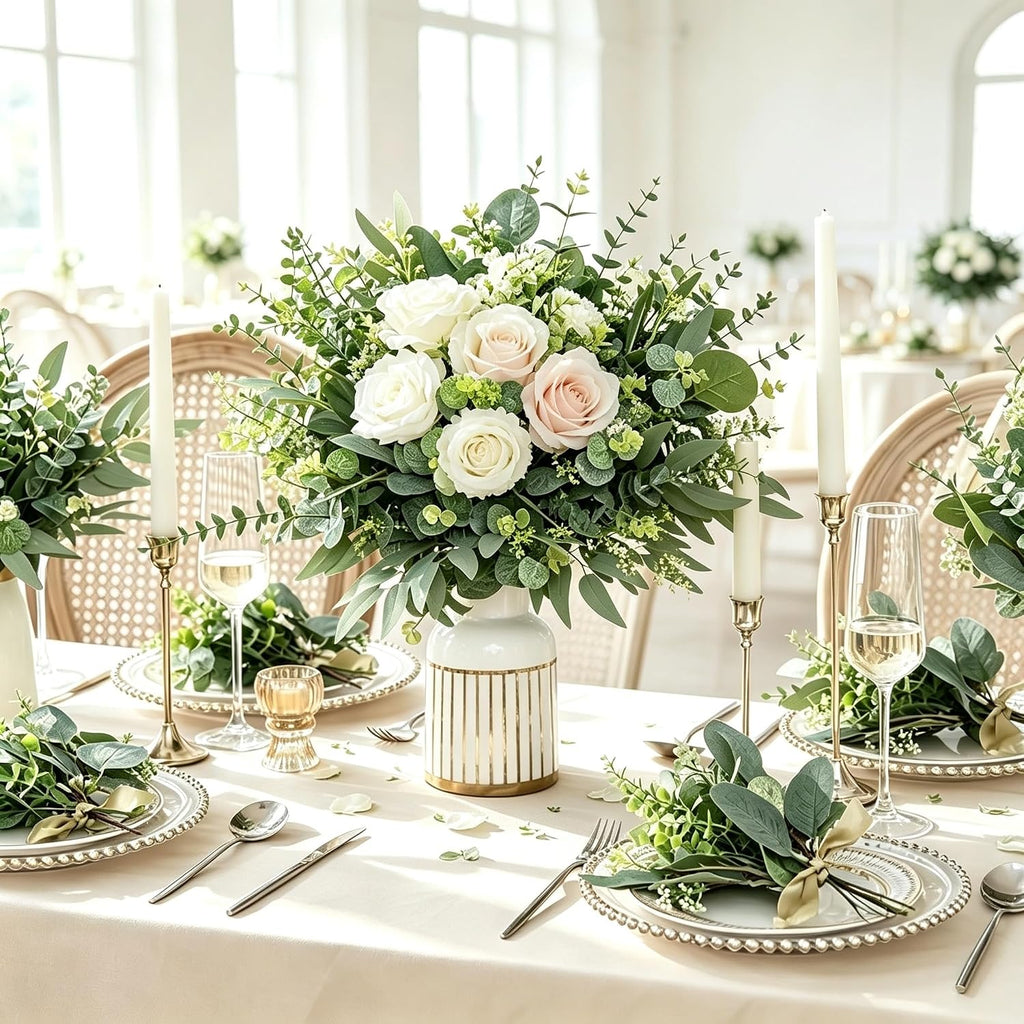 200 Pcs 8 Kinds Mixed Greenery Stem Artificial Faux Eucalyptus Leaves