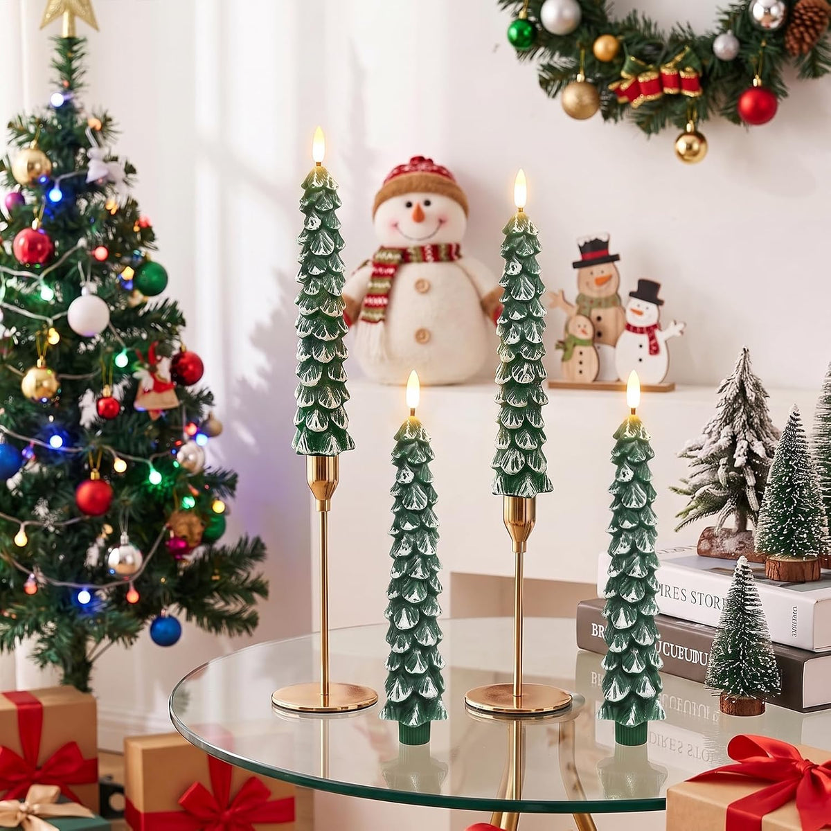 GenSwin Christmas Tree Flameless Taper Candles Battery Operated 4 Pack
