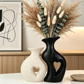 Modern Heart Ceramic Vases Flower Vase Set of 2 (Cream & Black)