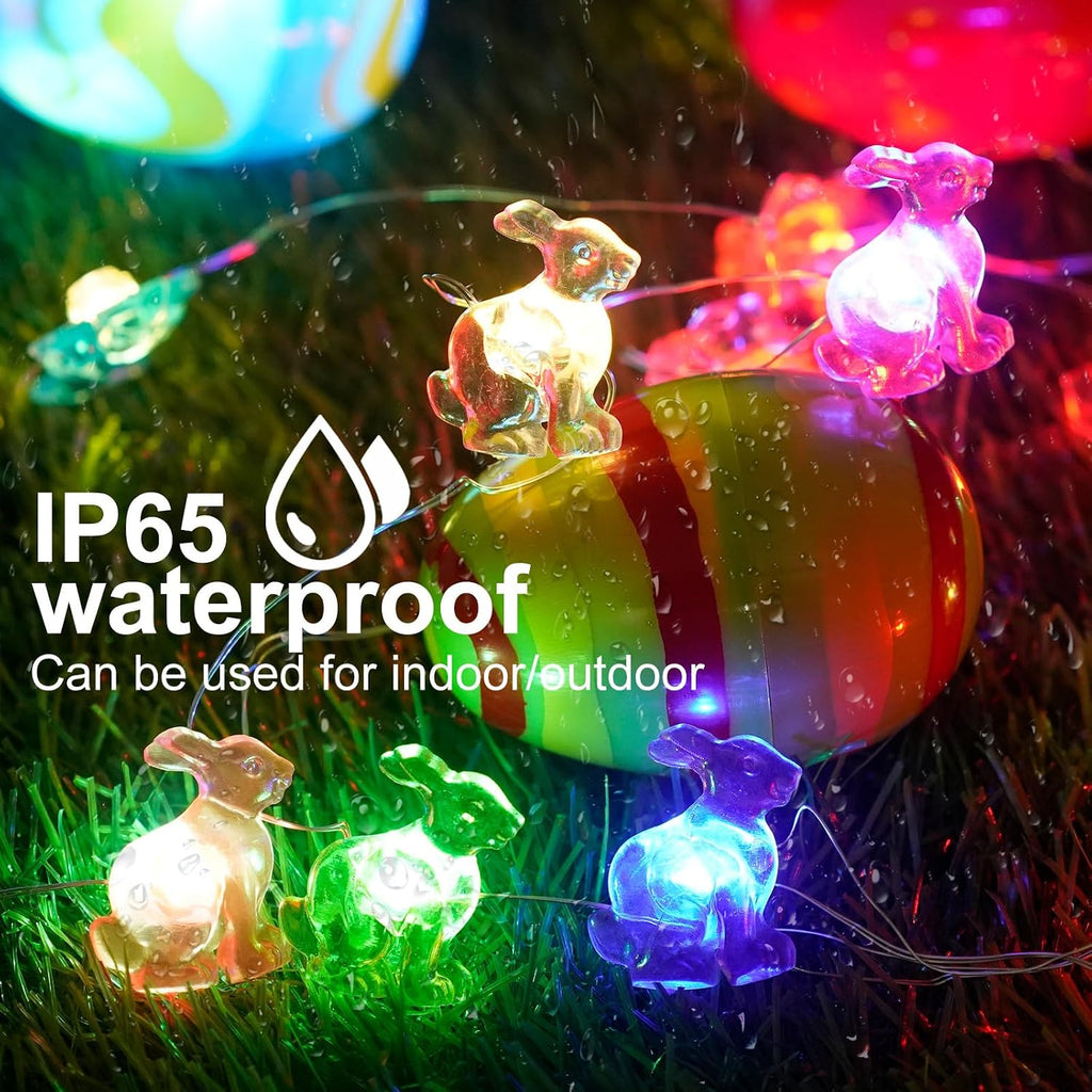 AIKEI Easter Decorative String Lights 2 Pack, 16FT 50LED Colorful Bunny Fairy Lights Battery Operated, Waterproof Rabbit Shaped String Light for Home Indoor Outdoor Spring Easter Party Decoration