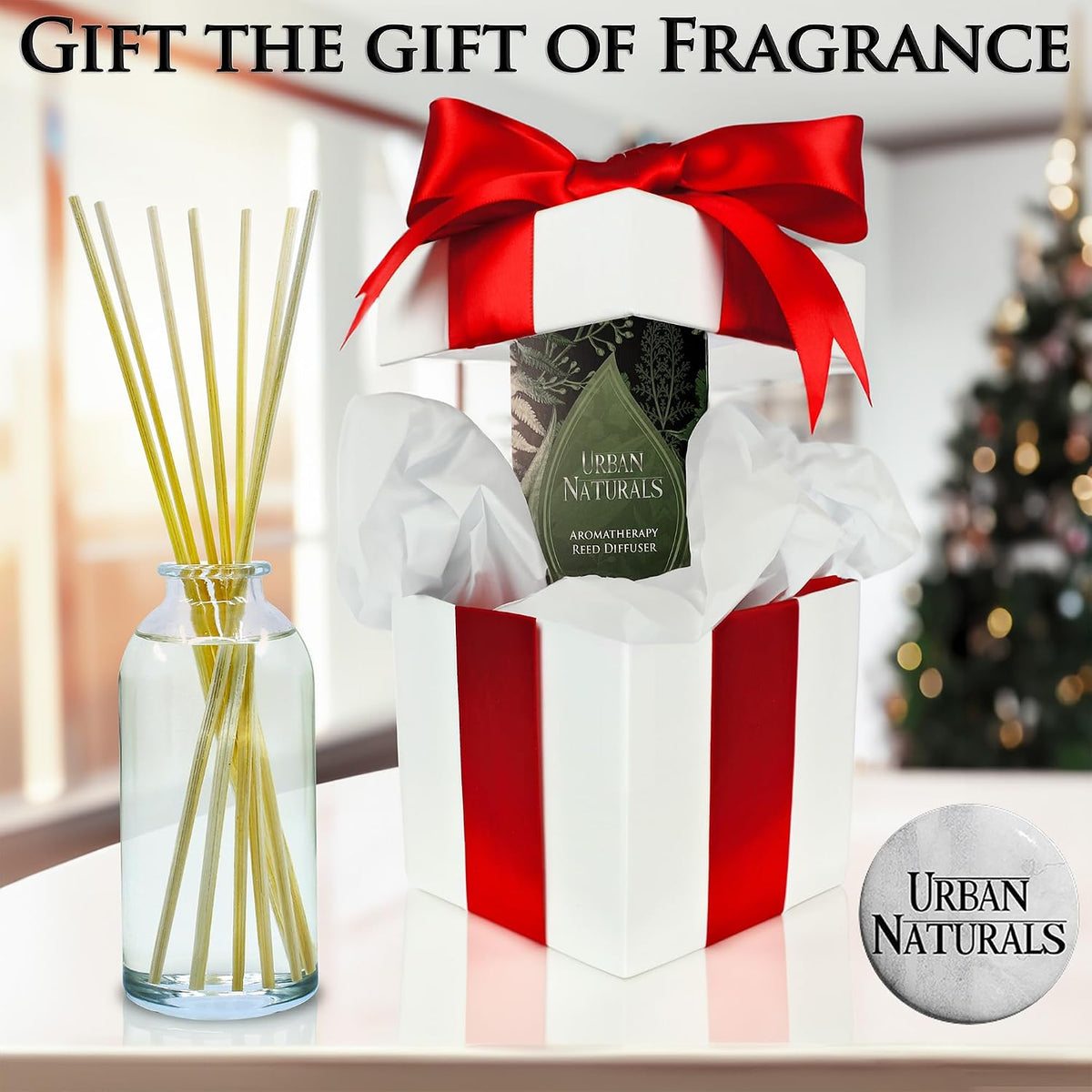 Urban Naturals Reed Diffuser Set, Crisp White Linen - Bathroom Shelf Décor