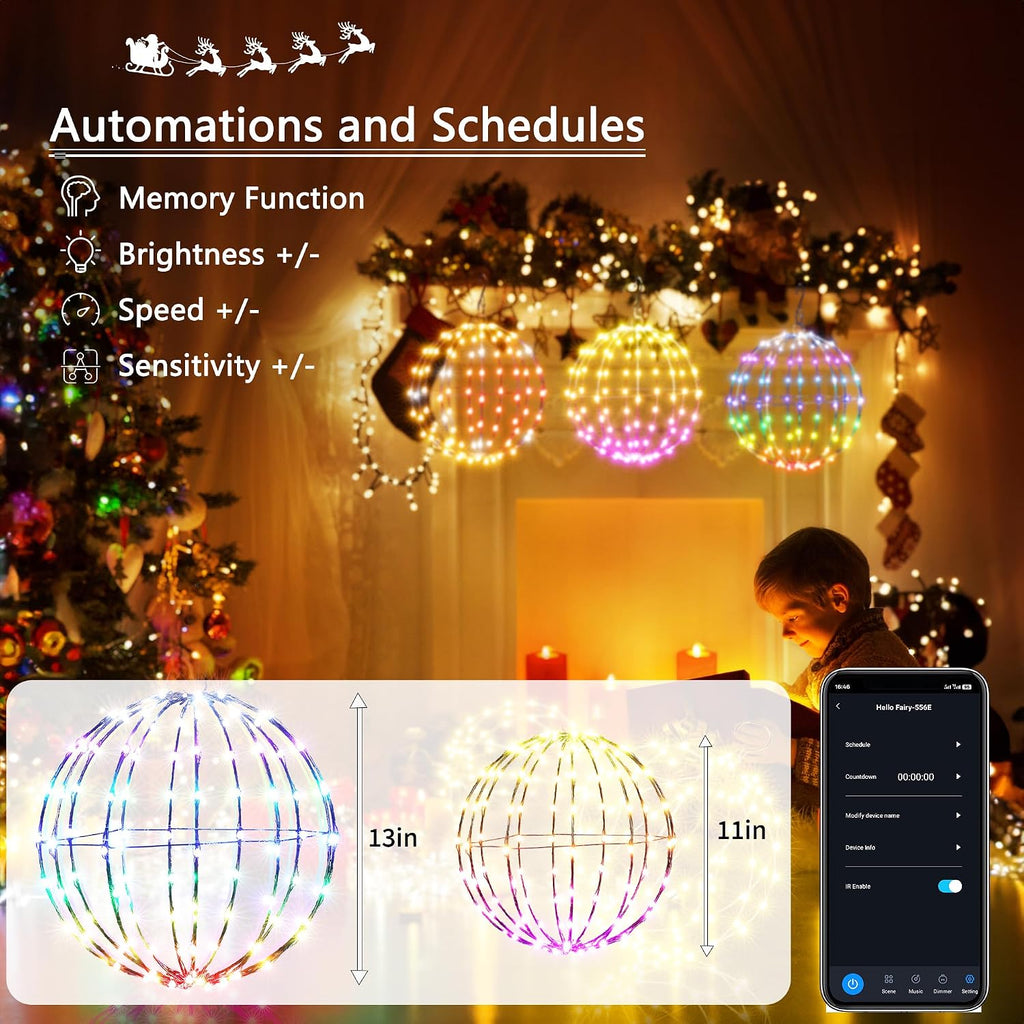 Joomer 2Pack Color Changing Plug-in RGB Christmas Ball Lights, 13IN & 11IN