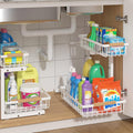 ADRIMER Under Sink Organizer 2 Packs, Pull Out Kitchen Sink Organizer, 2 Tier Slide Out Kitchen Organizers and Storage Bathroom Under Cabinet Storage Shelf, White
