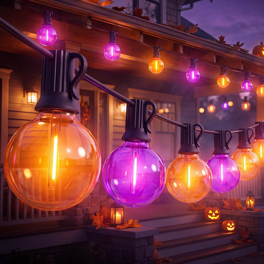 25Ft LED Orange Purple String Lights, Outdoor Halloween Lights