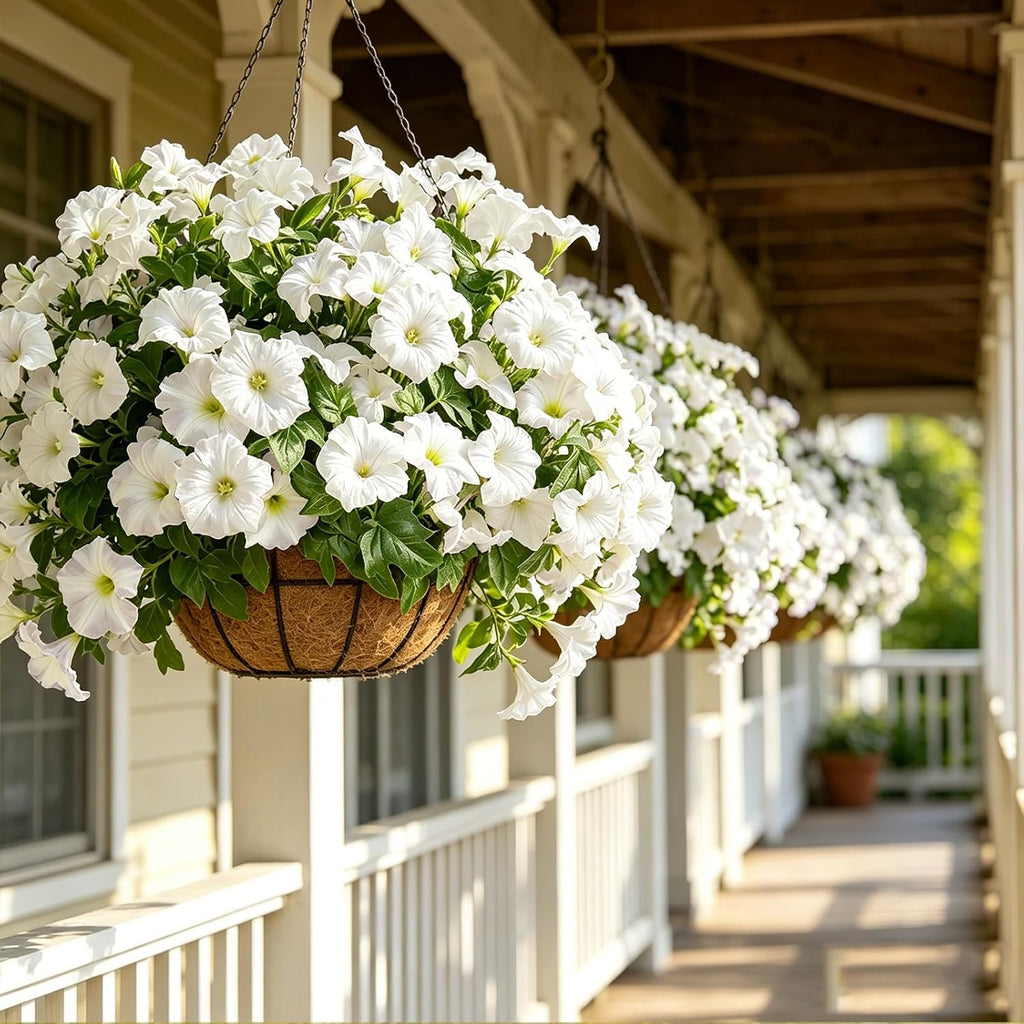 Artificial Flowers for Outdoors, Faux Petunias Spring Summer Decoration, Fake Flowers Plants UV Resistant Look Real Silk Flowers for Outside Planter Front Door Porch Patio Yard (White)
