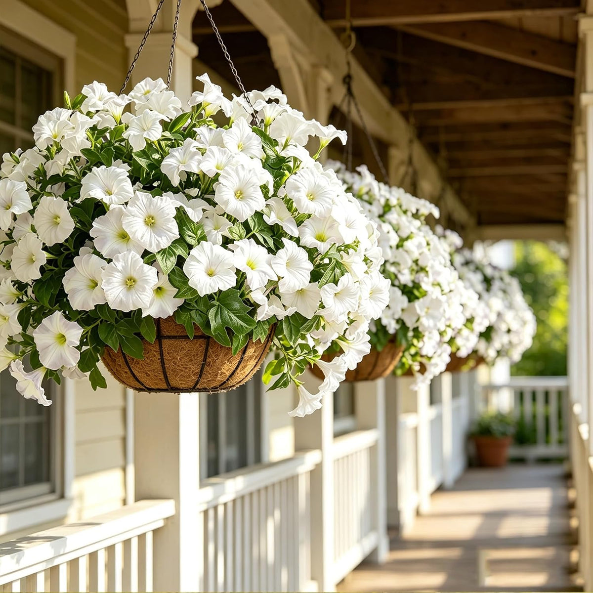 Artificial Flowers for Outdoors, Faux Petunias Spring Summer Decoration, Fake Flowers Plants UV Resistant Look Real Silk Flowers for Outside Planter Front Door Porch Patio Yard (White)