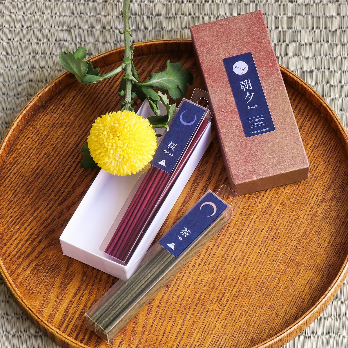Asayu Japan Matcha and Sakura Incense Gift Set with White Lotus Holder