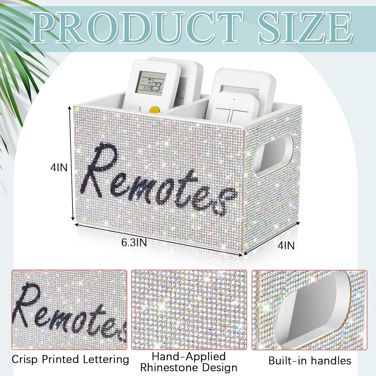 MotiMind Rhinestone Remote Control Holder,Desk Accessories for Gift, White