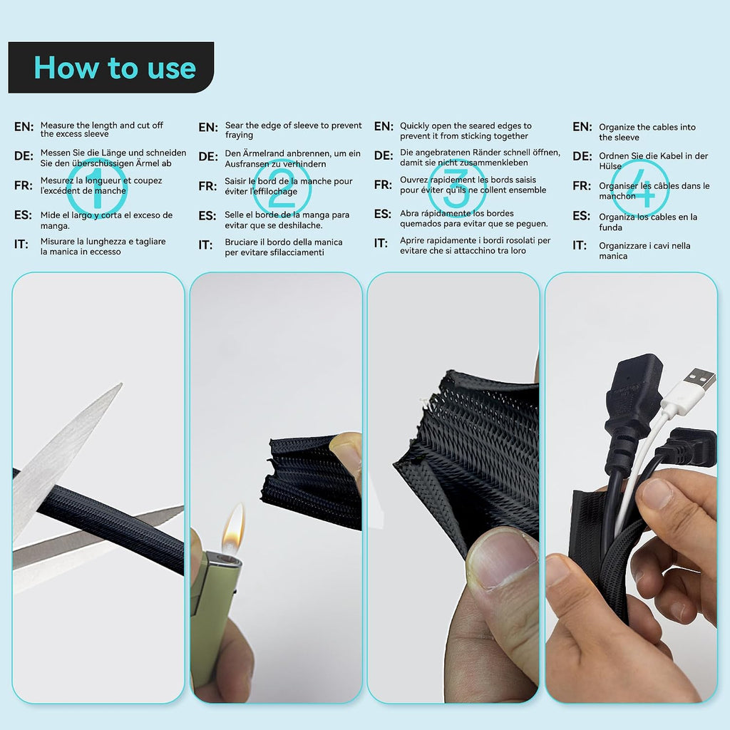 Self-Wrapping Braided Cable Sleeve, 13mm(0.51") Diameter 3M(9.84ft) Cable Management Tube, PET Wire Tidy Organiser for PC TV Home Office, Black