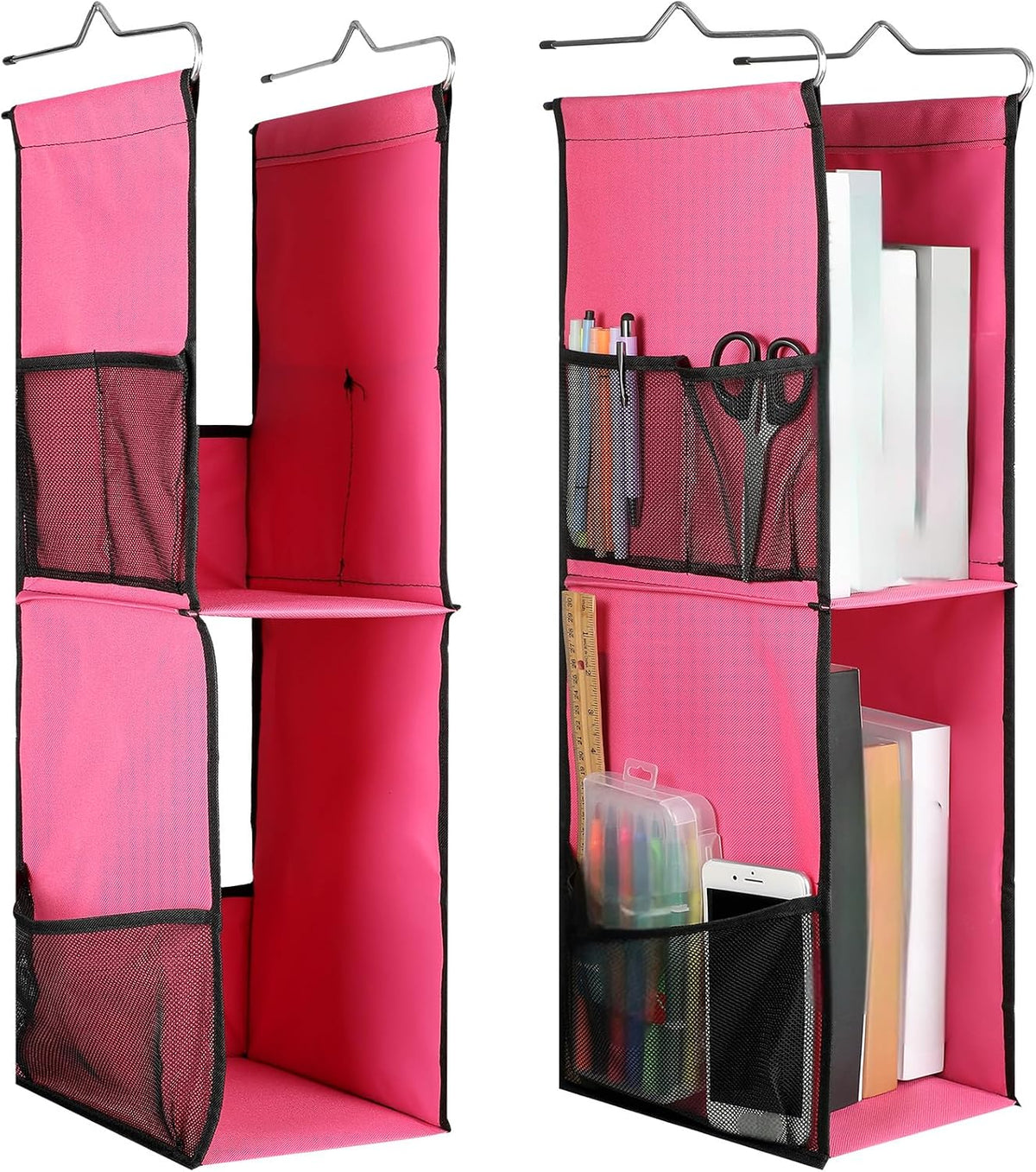 1 PC Hanging Locker Organizer 2 Layer Shelves, Rose Red