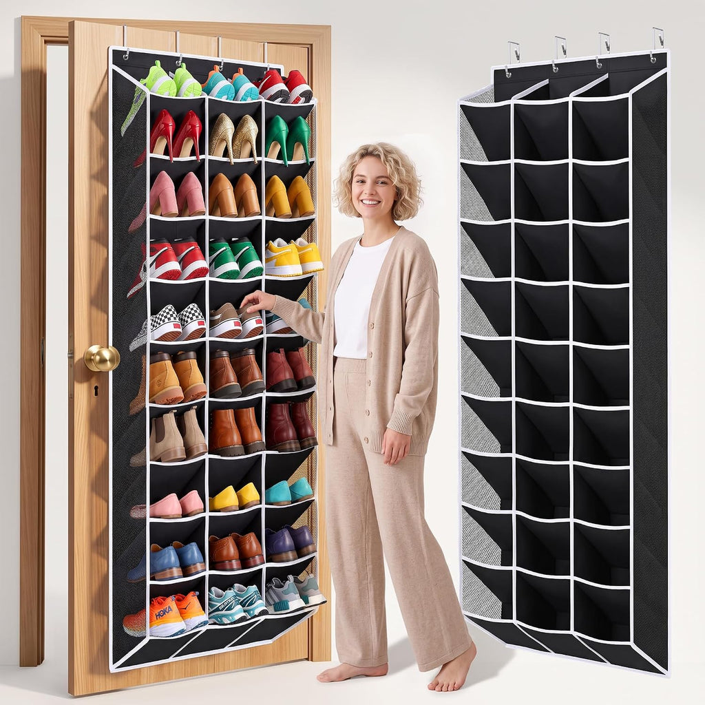 30-60 Pair Over Door Shoe Organizer, 26" Extra Wide Shoe Storage Rack(Blk)
