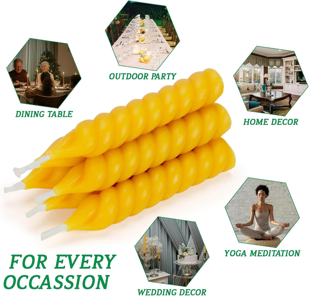 Natural Beeswax Taper Candles,5 Inch Spiral Bees Wax Tapered Candle 10 Pack