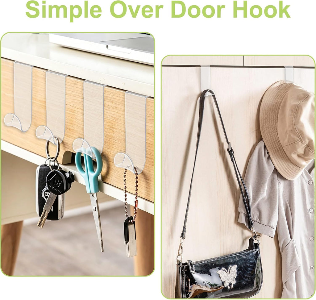 16Pcs Over Cabinet Door Hooks Plastic Over The Door Single Hook Space-Saving Hanger Extender Clips Multi-Purpose Hook for Kitchen Bathroom (Transparent)
