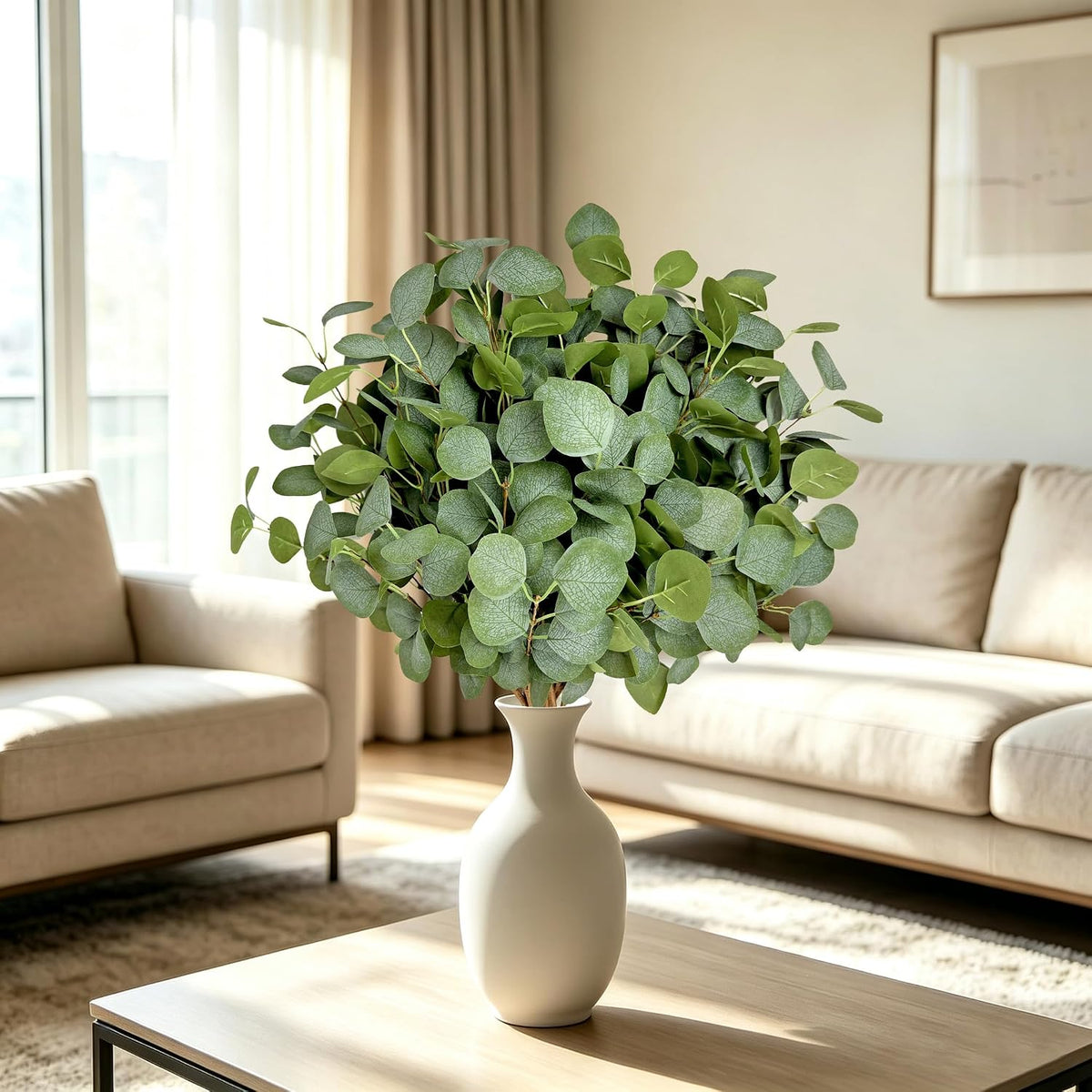 8Pcs Artificial Eucalyptus Stems, Faux Greenery Branches for Vase Decor-003