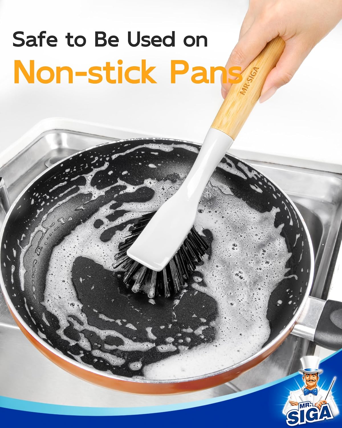 MR.SIGA Dish Brush with Handle, Dish Scrubber Brush for Pans, Pots