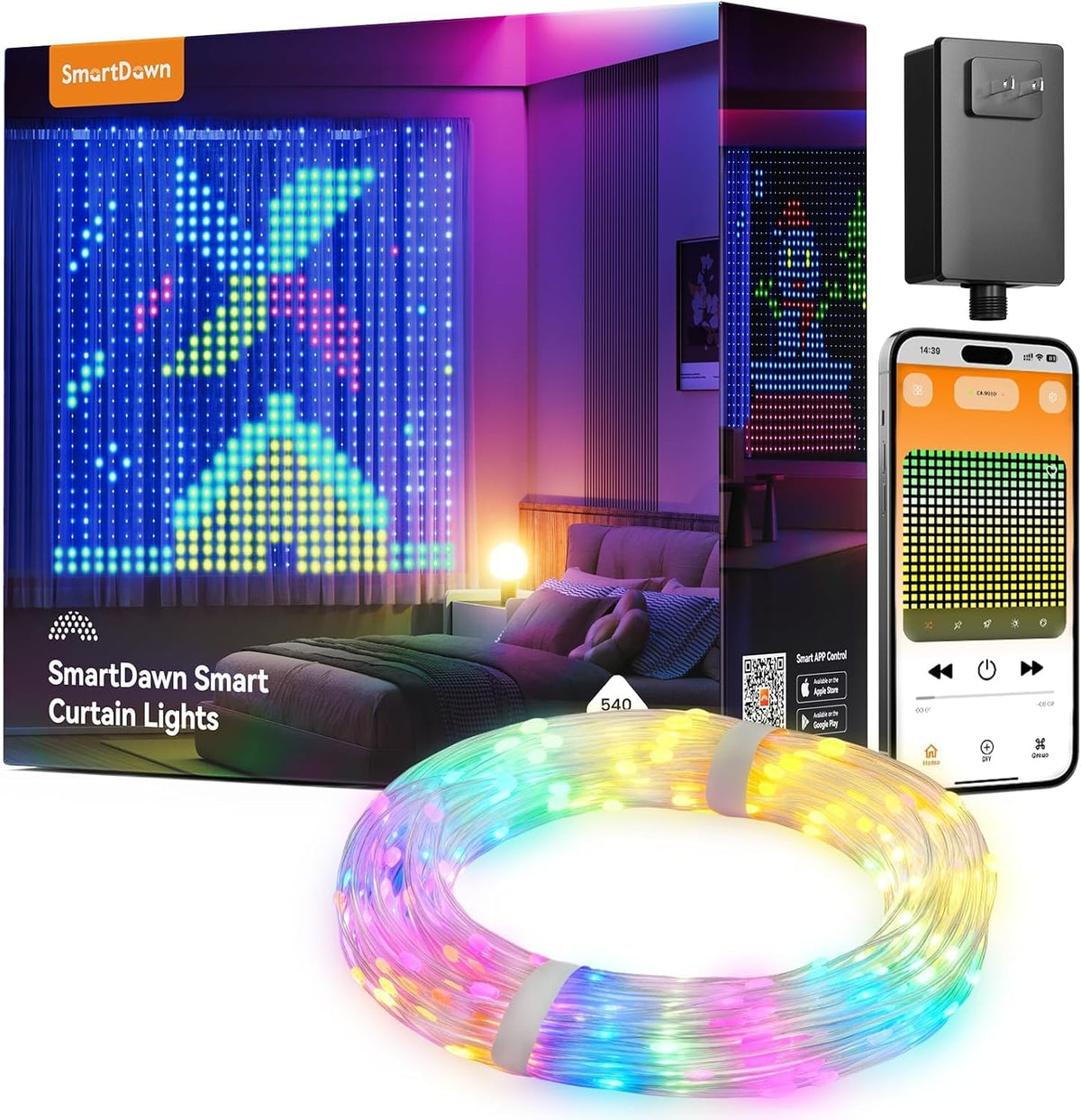 540 RGB LED Smart Curtain Lights with APP Control, 4.9x6.6Ft