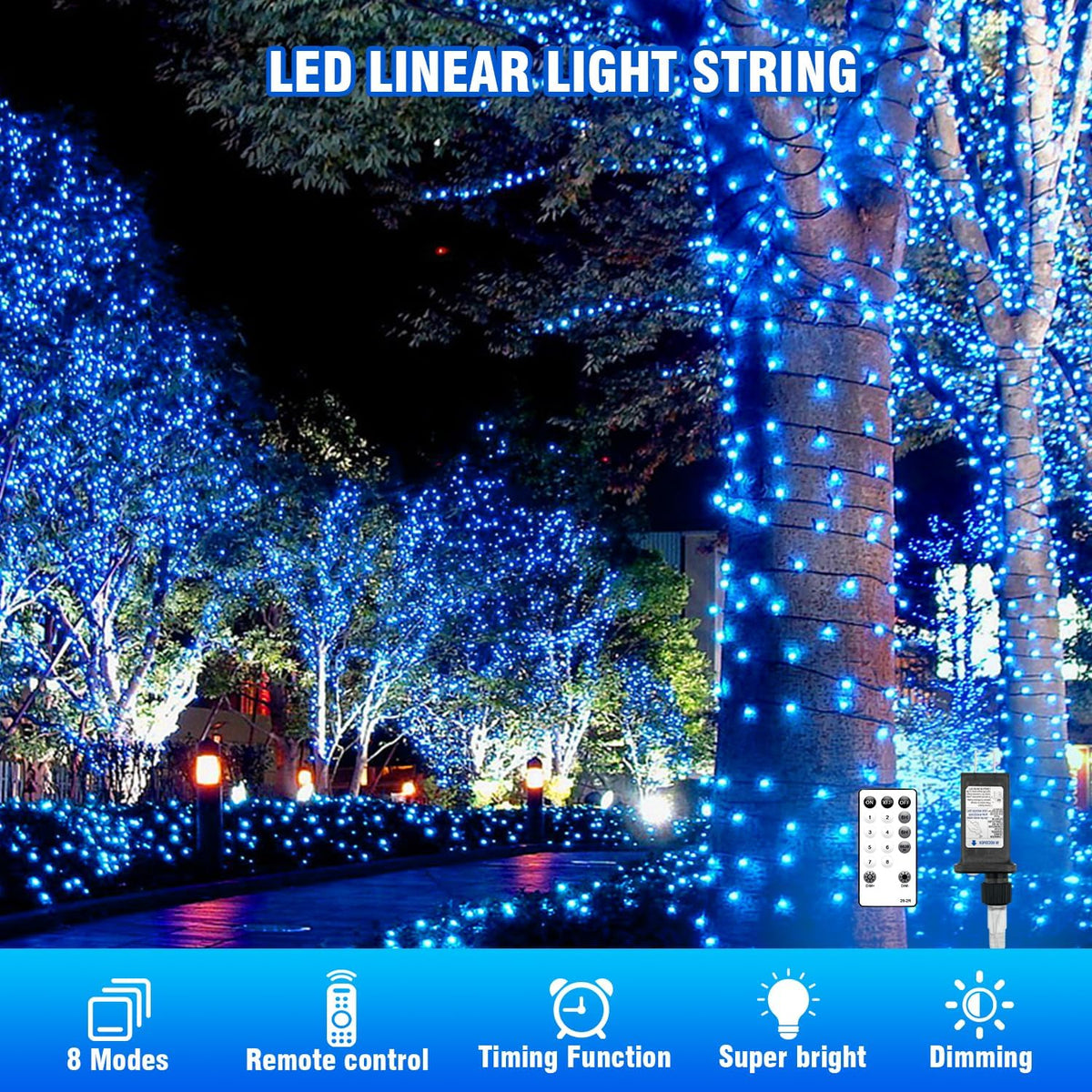 400FT Blue LED Fairy Lights, String Lights with Remote, 8 Lighting Modes, Waterproof Light Strand for Winter Decor, Snowflake Display, Bedroom, Baby Shower, Birthday, Party, Indoor Outdoor Decorations