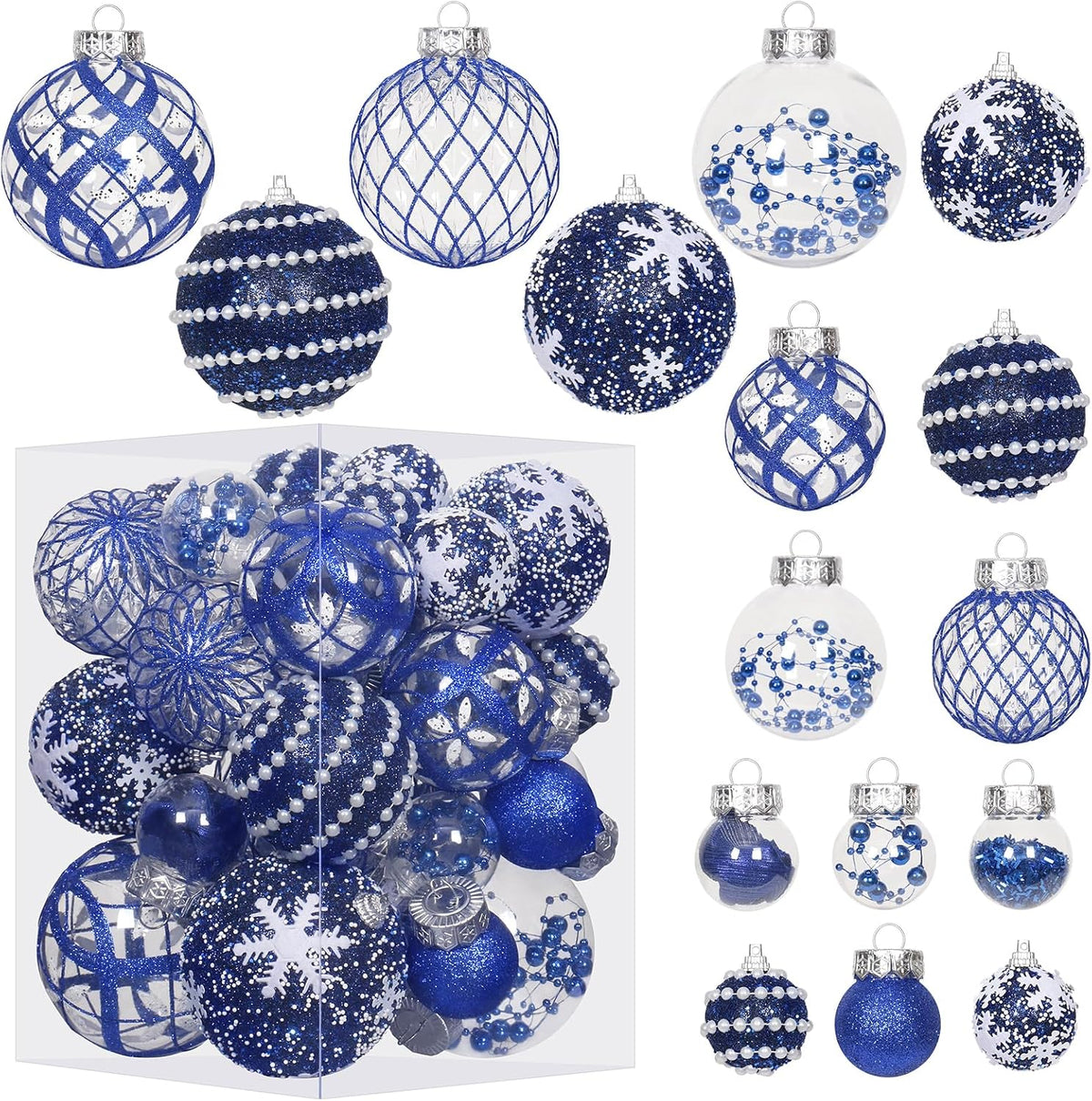 33PCS Blue Christmas Ball Ornaments Set for Xmas Tree Decorations