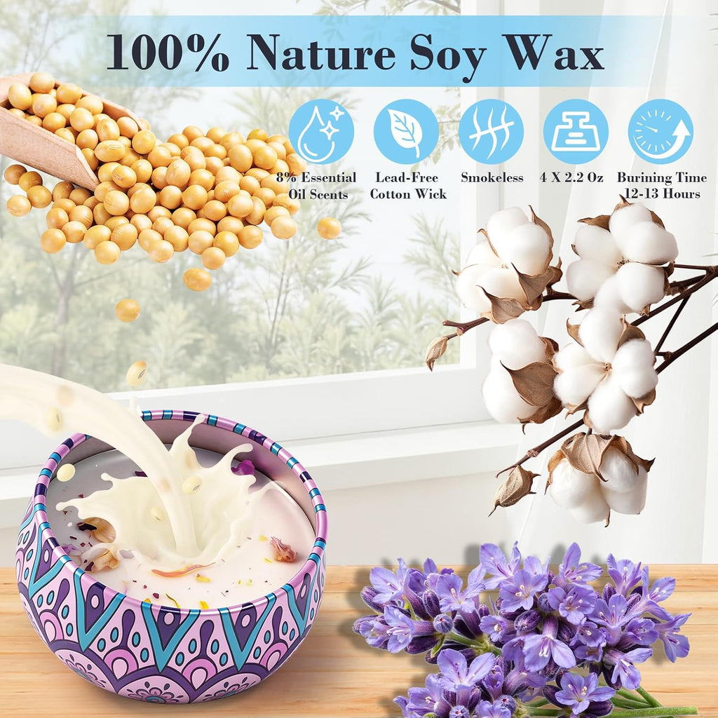 4 Pack Scented Candles Gift Set for Women, Natural Soy Wax for Home Scented