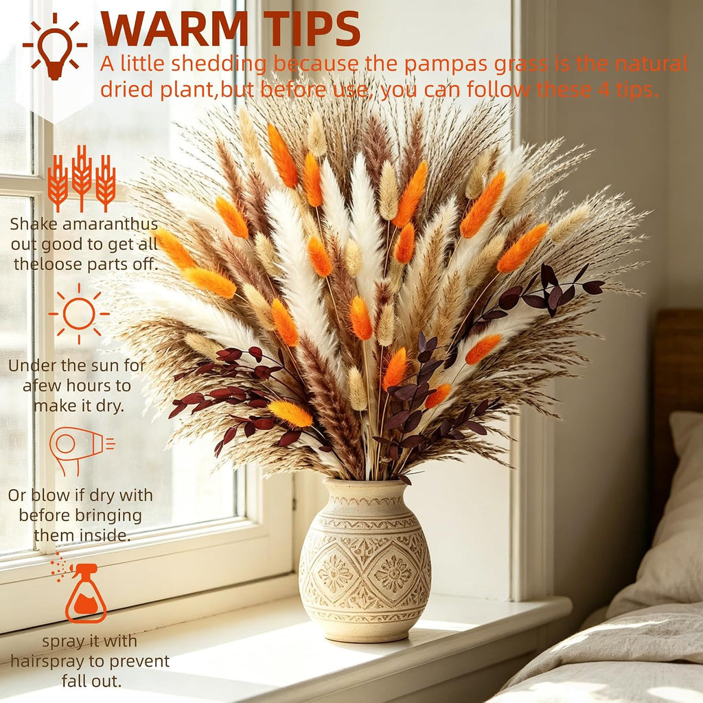 Fall Decor Dried Pampas Grass 17inch 60~85Pcs(F-85Pcs)