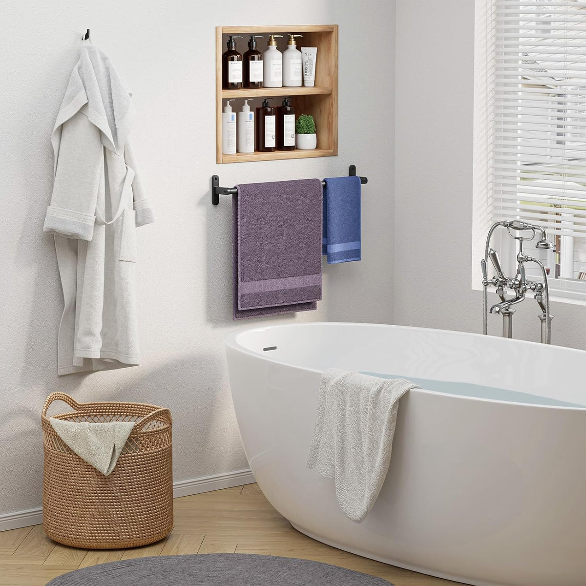 Powools Matte Black 24" Towel Rack, Rustproof Wall Mounted Towel Bar