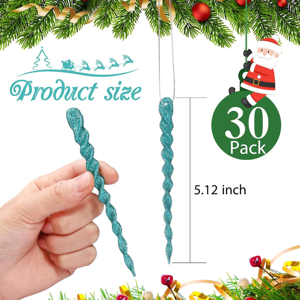 Boao 30 Pcs Christmas Plastic Icicle, Turquoise Blue, 5.12 Inch