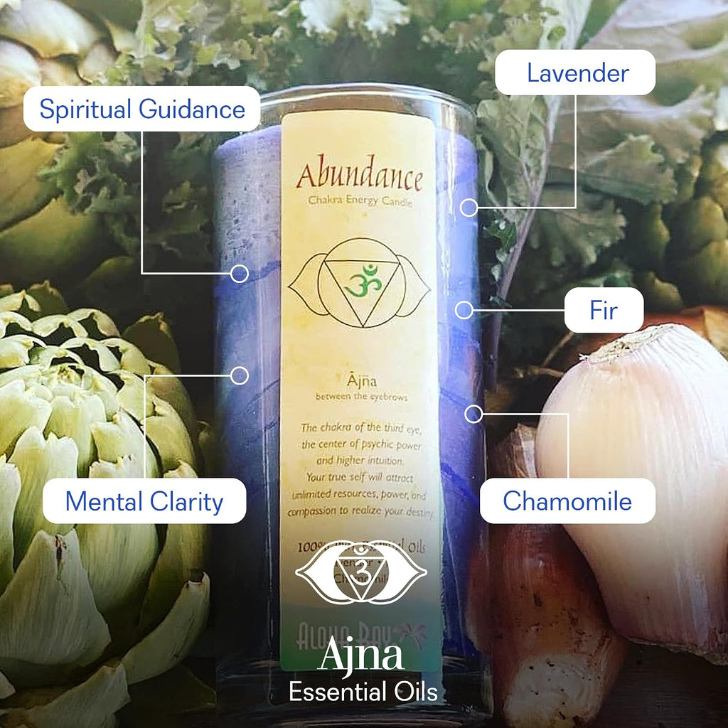 Premium Scented Candle Hand Made Chakra Energy Jar | 11 Oz Jar | Abundance, Ajna| Yoga, Prayer & Meditation Candle | Long Burn 60 Hours | Essential Oils of Lavender, Fir & Chamomile | Aloha Bay
