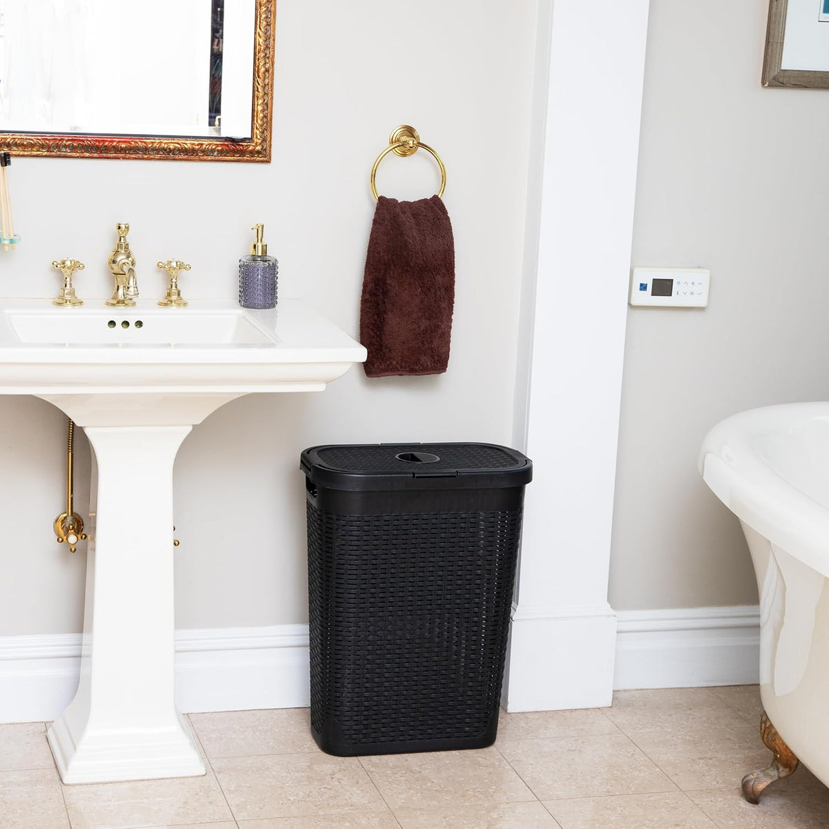 Mind Reader 40L Slim Laundry Hampers with Lids, Set of 2, Black
