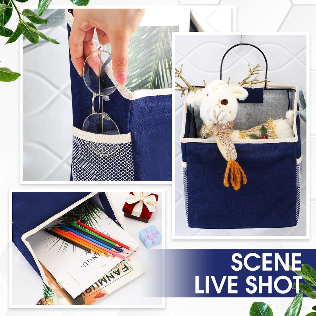 Woanger 12 Pcs Wall Hanging Storage Bag Wall Hanging Organizer Bag Over The Door Closet Basket Containers Bins with Hooks Pockets for Bedroom Bathroom, 15 x 4.3 x 8.7''(Navy Blue)