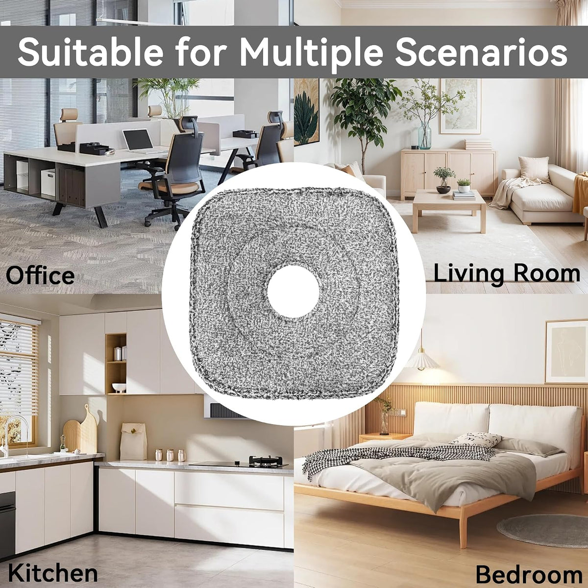4 Pack Square Reusable Microfiber Mop Pads for True & Tidy Spin Mop