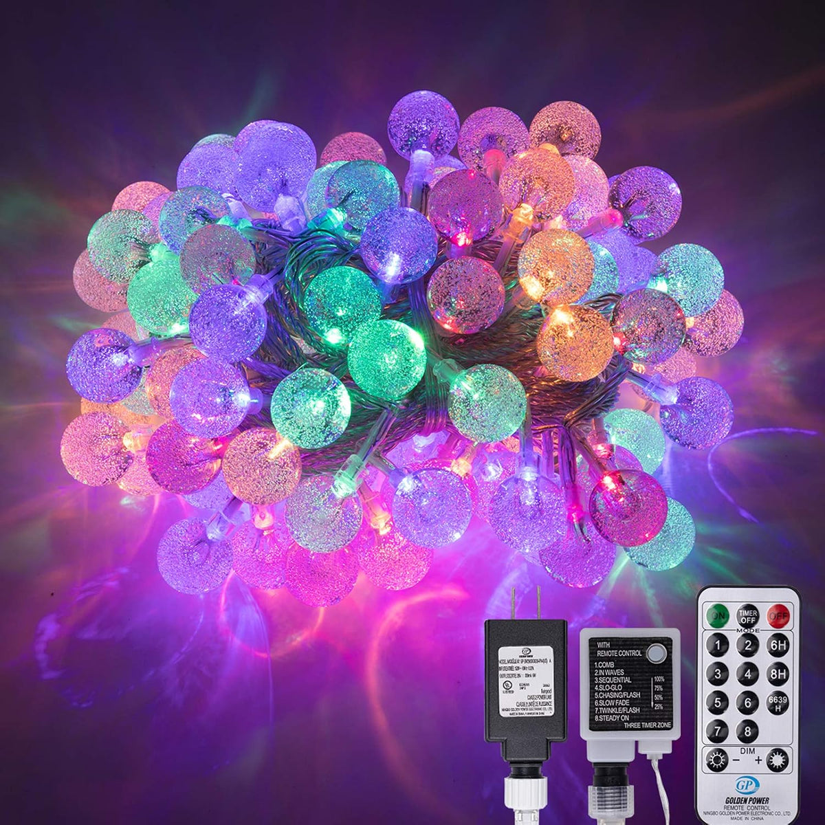 AWQ 100LED 49FT Globe Crystal Bubble Lights for Christmas Tree Multicolor