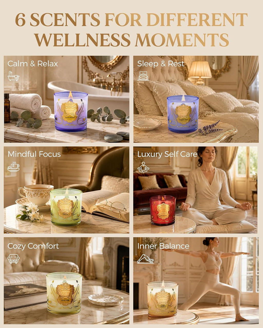 M&SENSE Jasmine White Tea Scented Crackling Wooden Wick Candle 13oz 75h