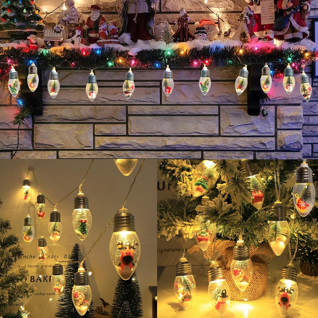 Christmas Lights Indoor 8Ft 12 LED Snow Globe String Lights Battery Operated with Timer, Christmas String Light Indoor for Bedroom Porch Garden Party Fireplace Xmas Decor