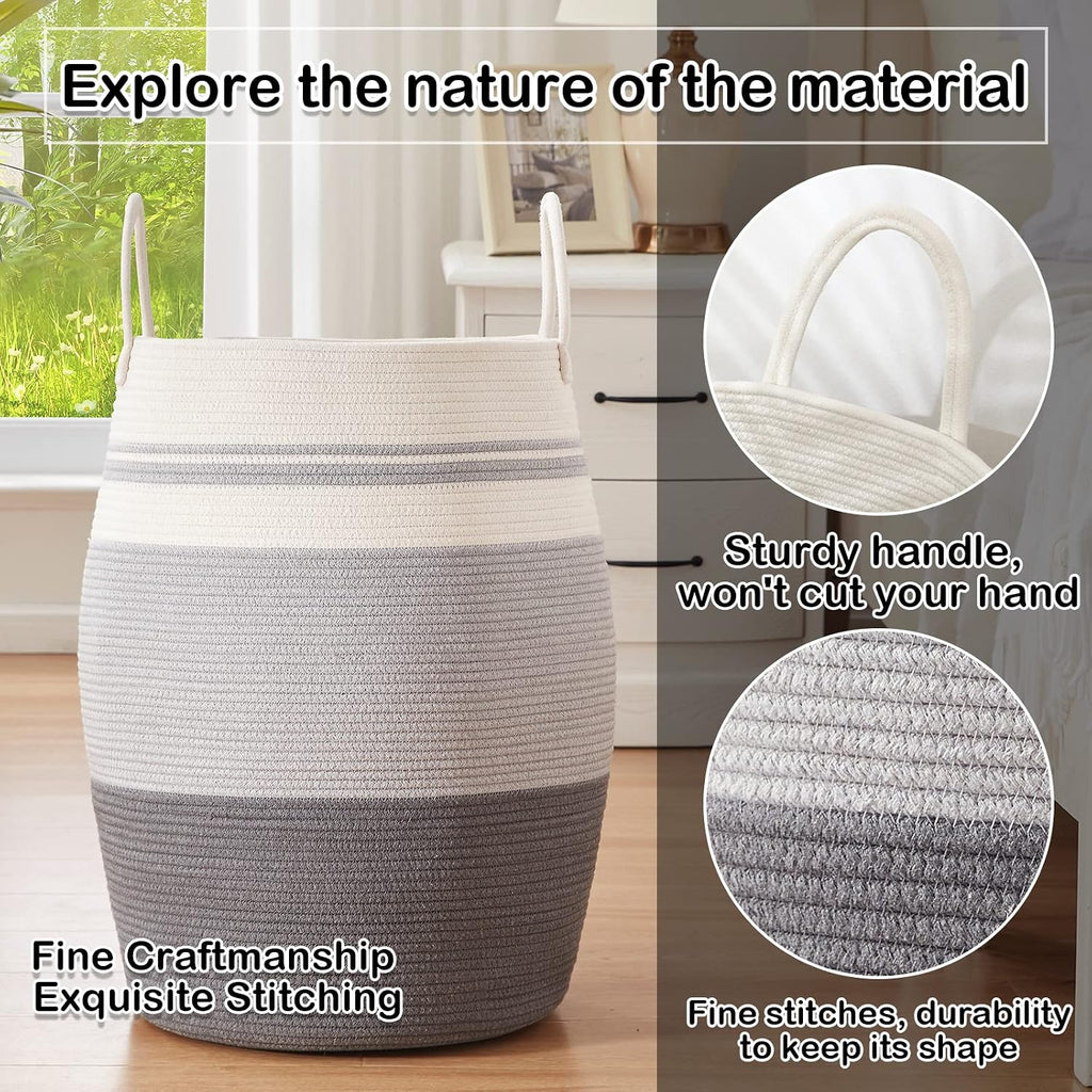 OIAHOMY 105L Laundry Hamper Cotton Rope Large Clothes Hamper Dark Grey