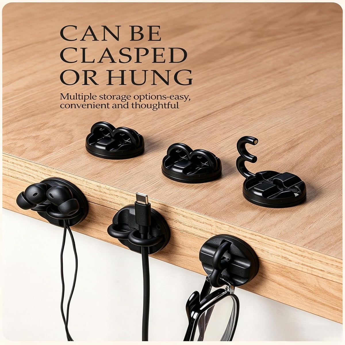 Cable Clips, 12 Pack Black Cord Holder Cable Management Wire Organizer for Organizing Desk Nightstand Car Phone Charger