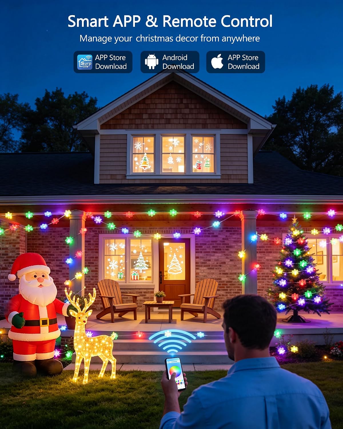 JMEXSUSS Smart Snowflake Lights for Christmas Decor, RGB Christmas Lights