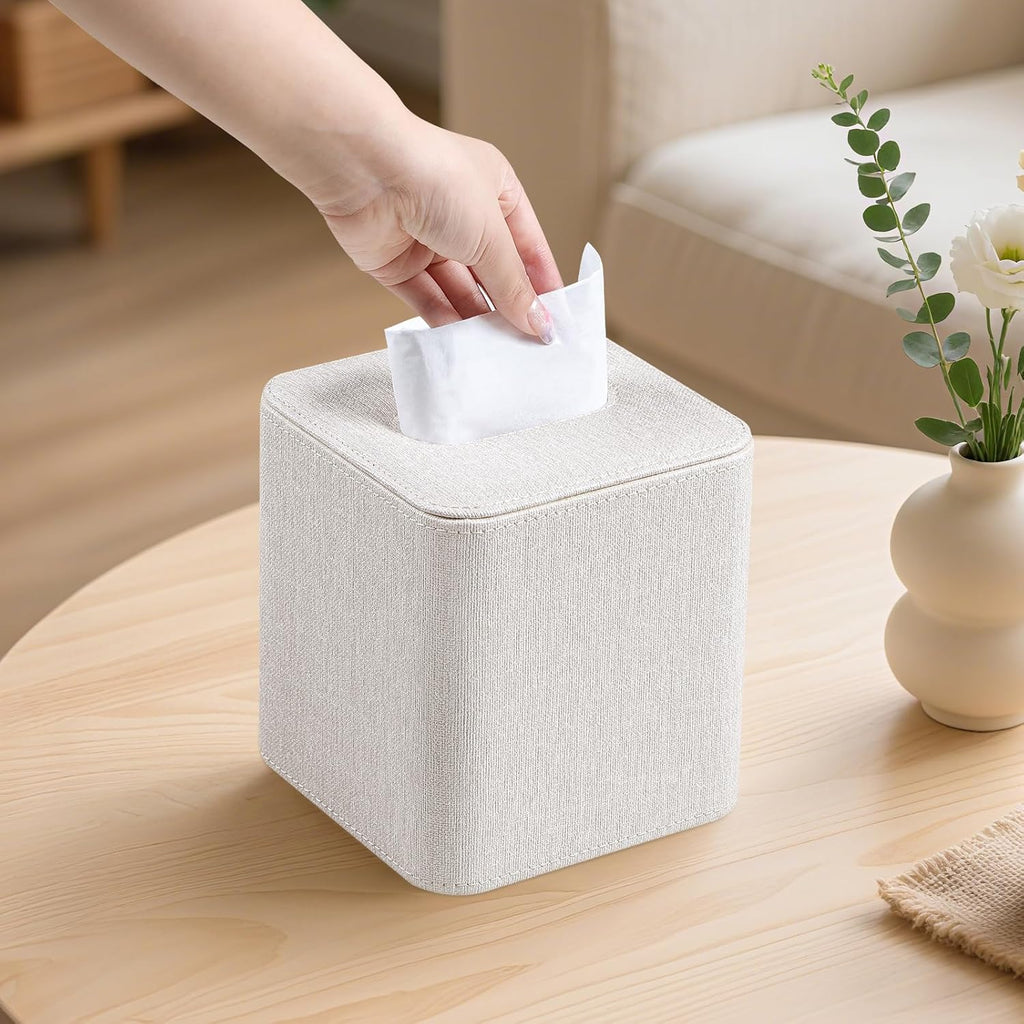 Square Tissue Box Cover PU Leather Tissue Box Holder Cube